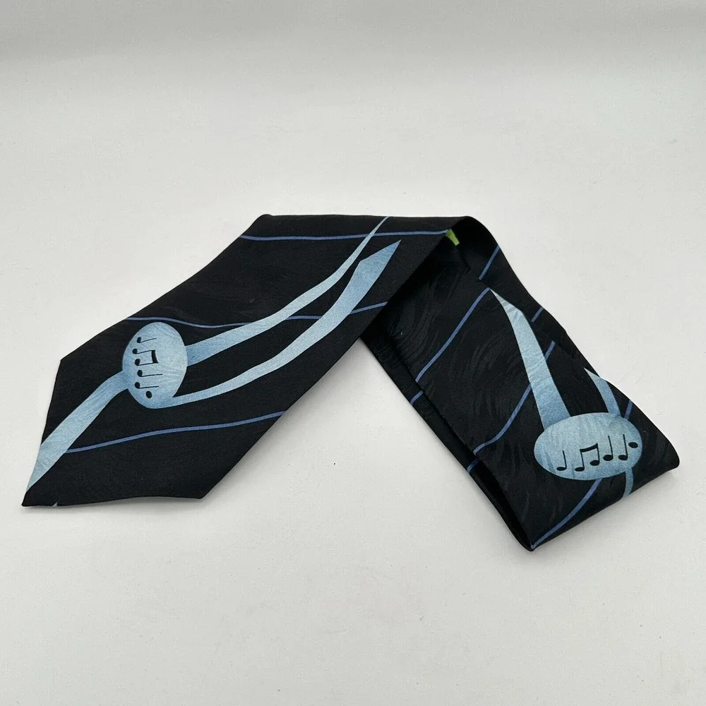 Tommy Bahama‎ Tie Black Silk Musical Notes Jazz Dance Vacation Cruise Teacher